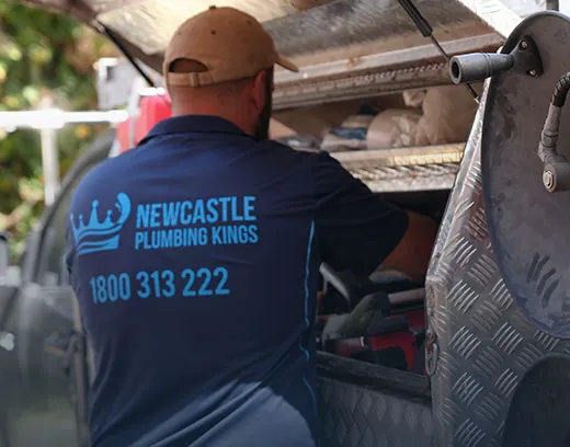 Plumber at the ute toolbox before a job